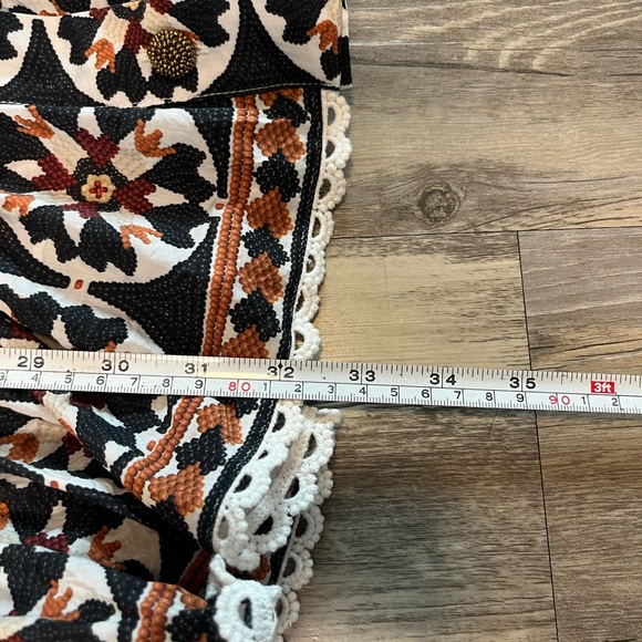 Farm Rio Flower Fan Off White Tapestry Dress Puff Sleeve Button Down Size Small - Picture 7 of 14